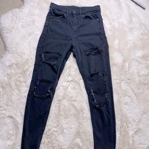 Topshop Super ripped Skinny Jean High Waisted Black Size 27